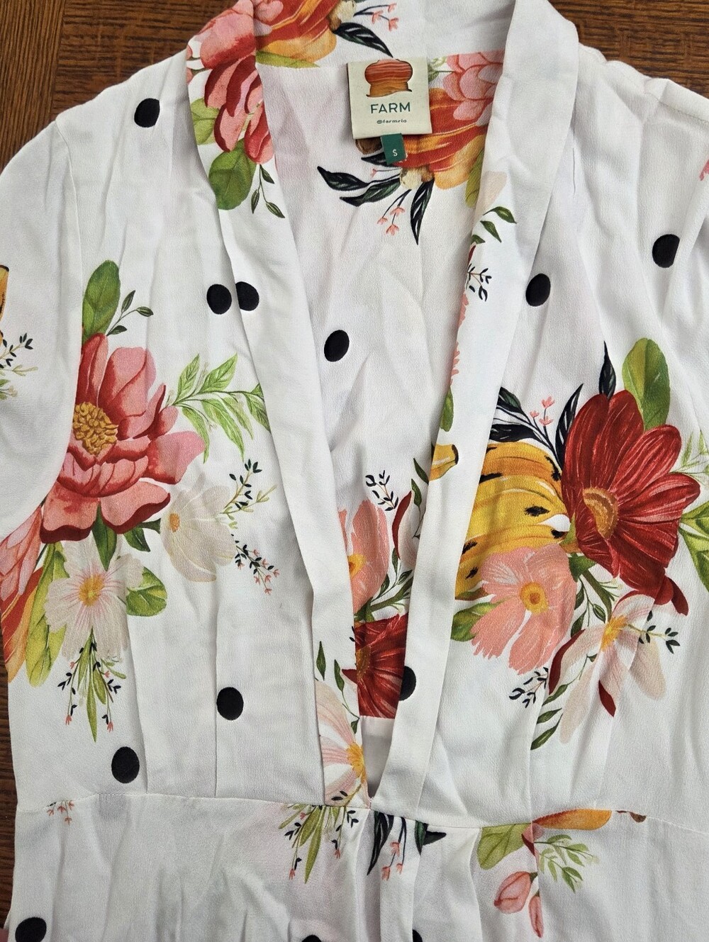 Farm Rio White Floral Polka Dot Maxi Dress Long Sleeve Womens Small Like New - Picture 8 of 15